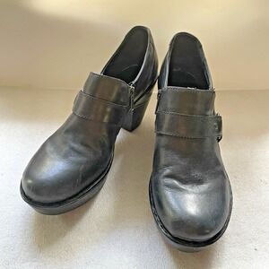 Born Dollie Platform Boots Women 9.5 Black Clog Chunky Leather Ankle Booties Zip